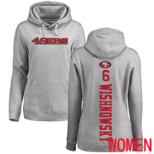 San Francisco 49ers Ash Women Mitch Wishnowsky Backer #6 Pullover NFL Hoodie Sweatshirts